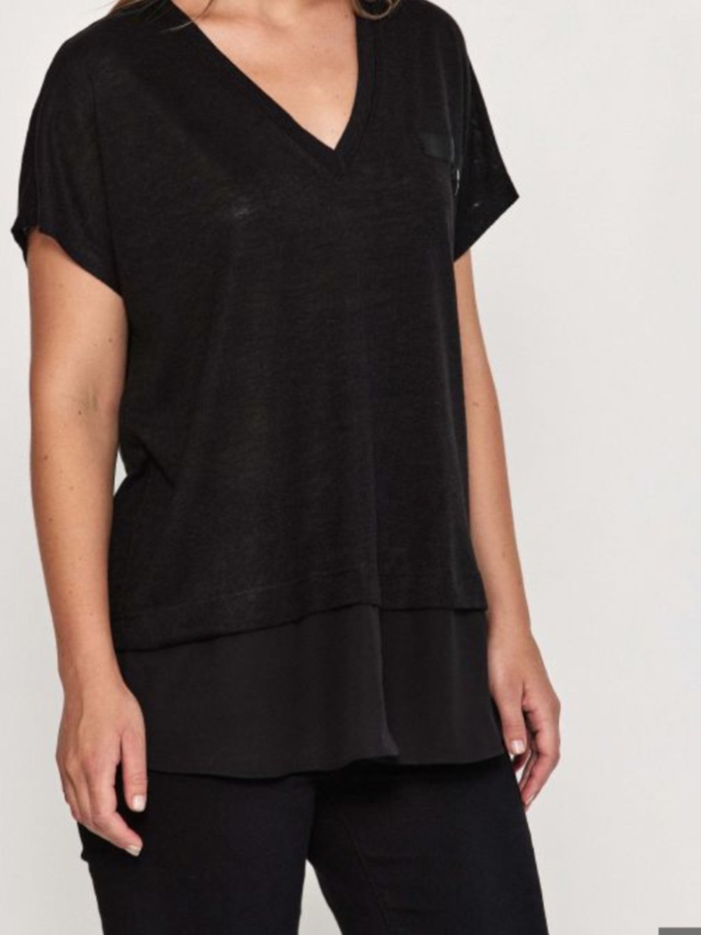 Bar III Black Layered V-Neck Short Sleeve Top